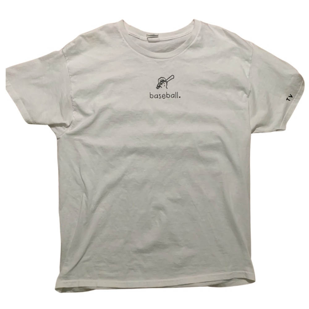 Trip Ventures Hand-Printed White Large Baseball Tee Large on Hanes